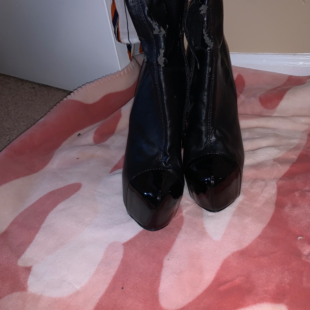 Leather Thigh High Heel Boots